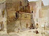 Sir William Russell Flint A Sunlit Square Languedoc painting